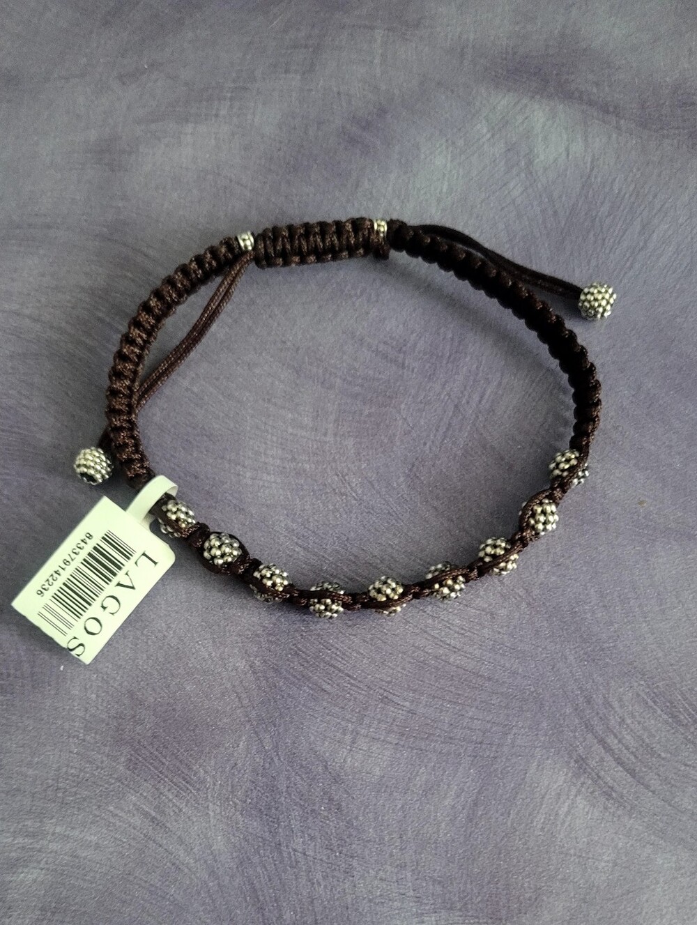 LAGOS Brown Macrame Sterling Silver Caviar Beads Bracelet sz.8